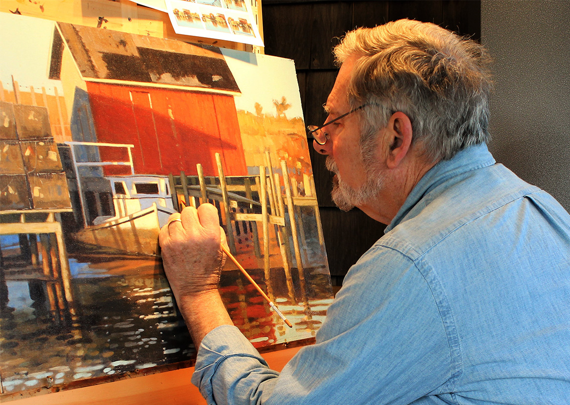 The painter Steve Rogers working on his marine art in his Lewes, Delaware studio.